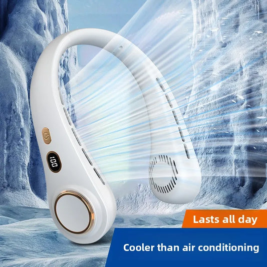 USB Hanging Neck Fan Portable Bladeless Mini Rechargeable Mute LED Digital Display Electric Air Cooler Handheld