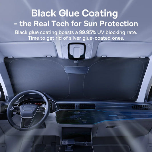 •	Baseus DT1 sunshade installed on car windshield