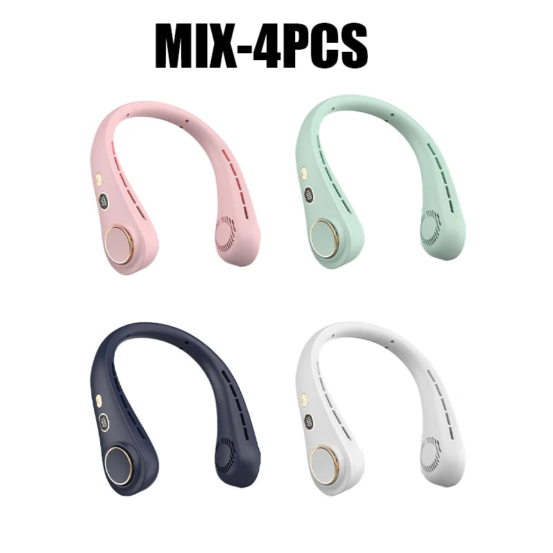USB Hanging Neck Fan Portable Bladeless Mini Rechargeable Mute LED Digital Display Electric Air Cooler Handheld
