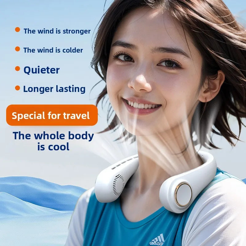 USB Hanging Neck Fan Portable Bladeless Mini Rechargeable Mute LED Digital Display Electric Air Cooler Handheld