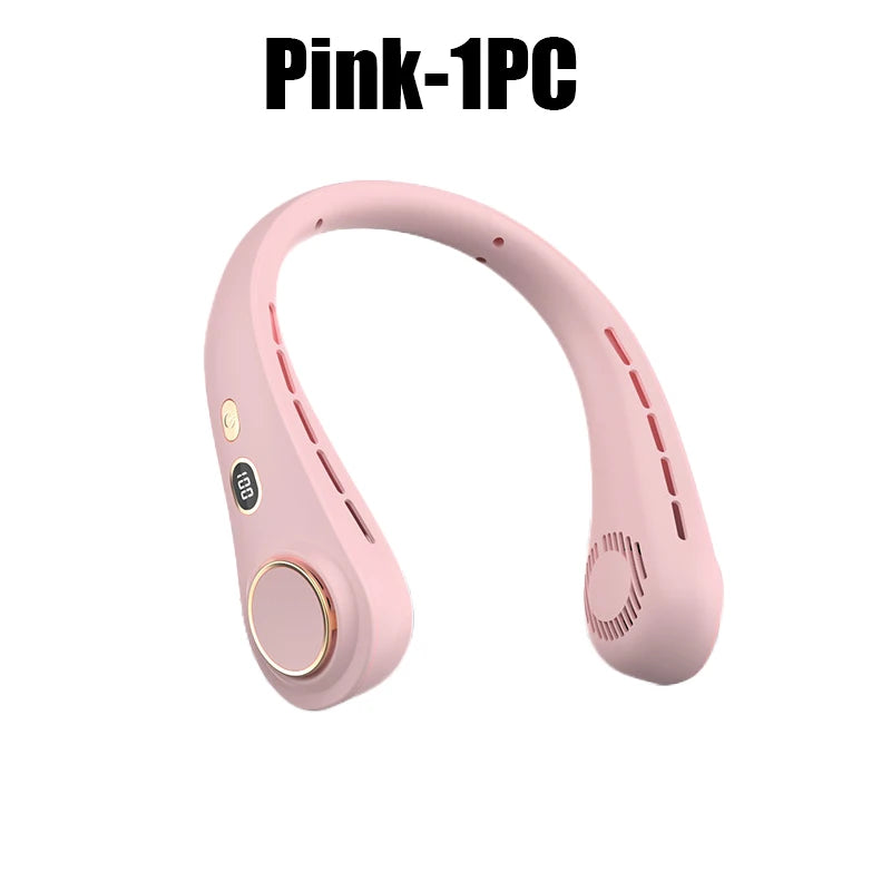 USB Hanging Neck Fan Portable Bladeless Mini Rechargeable Mute LED Digital Display Electric Air Cooler Handheld