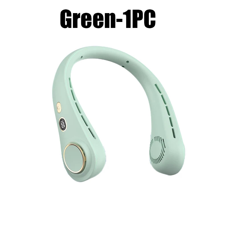 USB Hanging Neck Fan Portable Bladeless Mini Rechargeable Mute LED Digital Display Electric Air Cooler Handheld