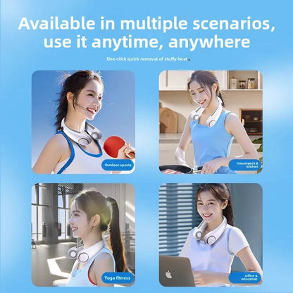 USB Hanging Neck Fan Portable Bladeless Mini Rechargeable Mute LED Digital Display Electric Air Cooler Handheld