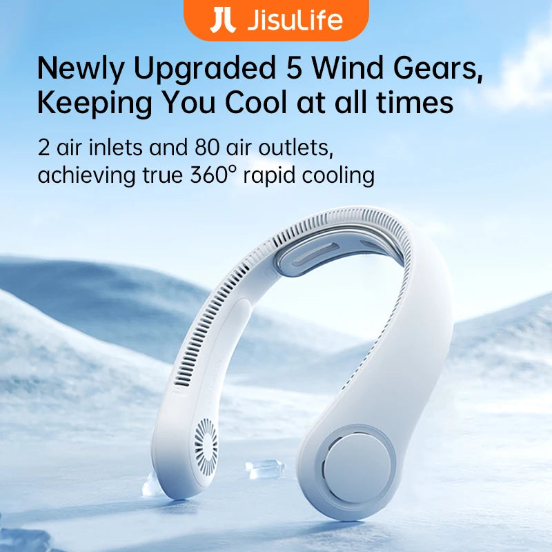 JISULIFE 5000mAh Portable Bladeless Neck Fan | 5-Speed Hands-Free Cooling Fan