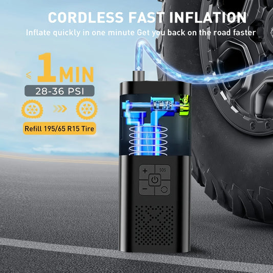 •	150PSI tire inflator inflating a car tyre