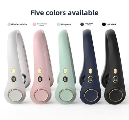USB Hanging Neck Fan Portable Bladeless Mini Rechargeable Mute LED Digital Display Electric Air Cooler Handheld